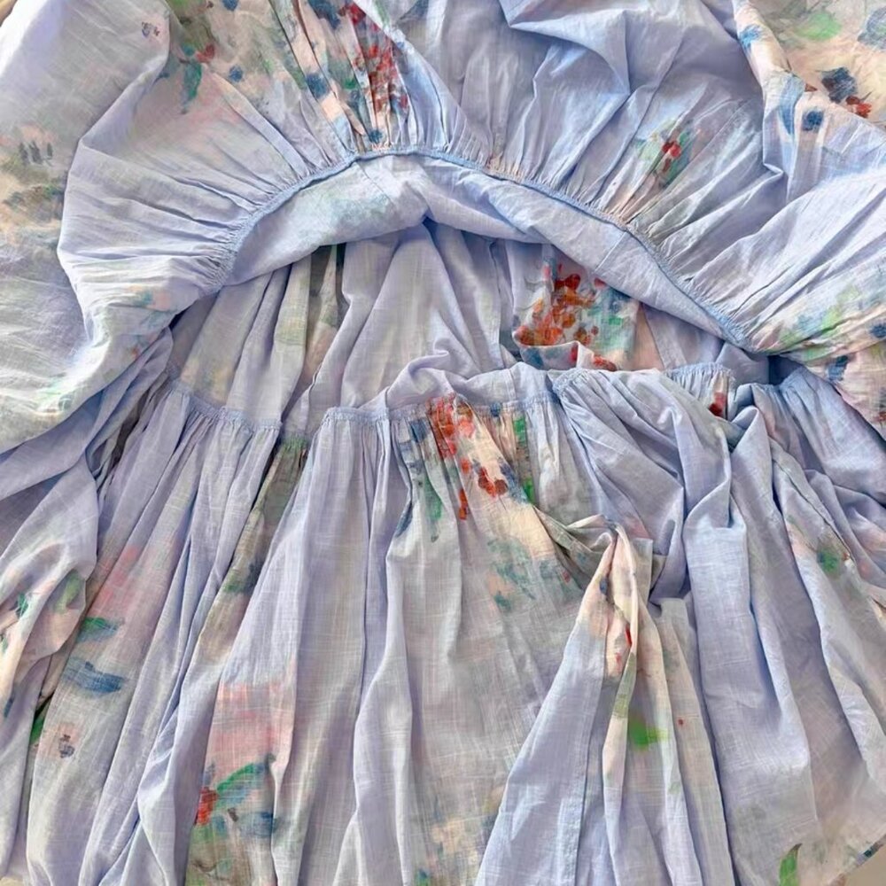 Zimmermann Blue Floral Cutout Maxi Dress Tie Waist Tiered Size 0 (US 2) - Picture 6 of 14